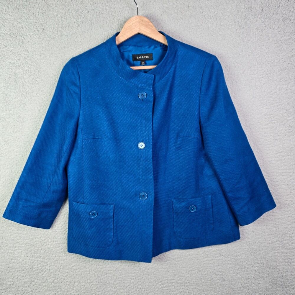Talbots Linen Blazer Royal Blue 10 Tailored Double Vent Workwear Classic